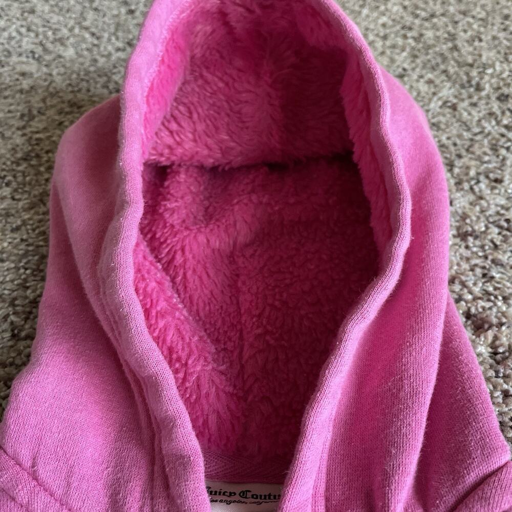 Juicy Couture Kids’ Pink Zip Up Hoodie Spellout Fuzzy Hood Size 6 Embroidered - Picture 7 of 15